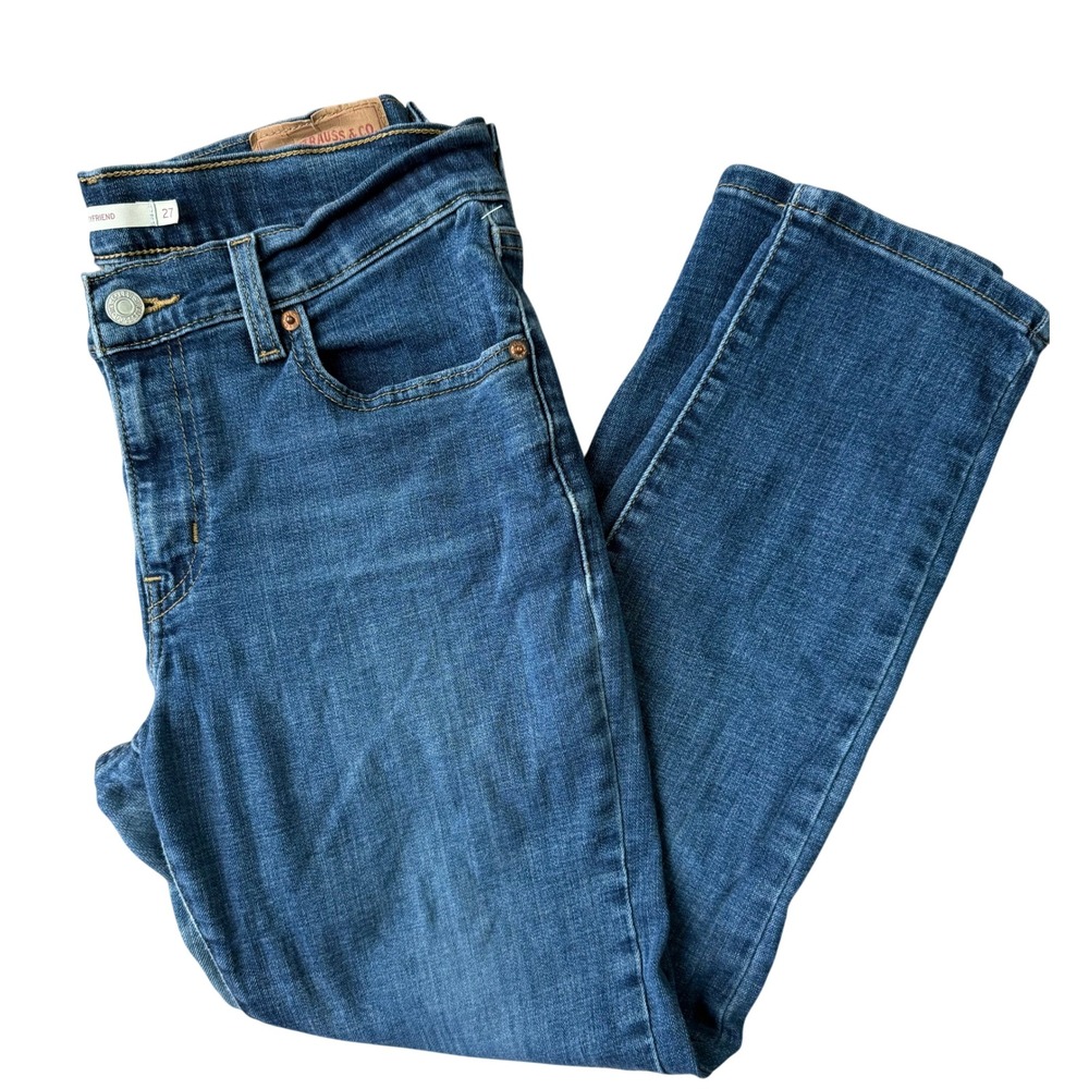 Levis Boyfriend Jeans Womens 27 Medium Wash Denim Mid Rise Stretch 19887-0125